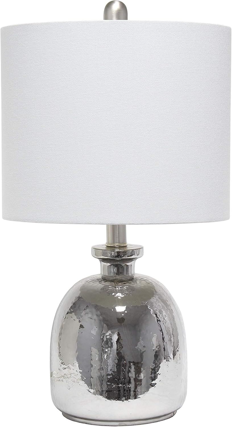 Silvery Glass Table Lamp with Light Gray Cotton Drum Shade