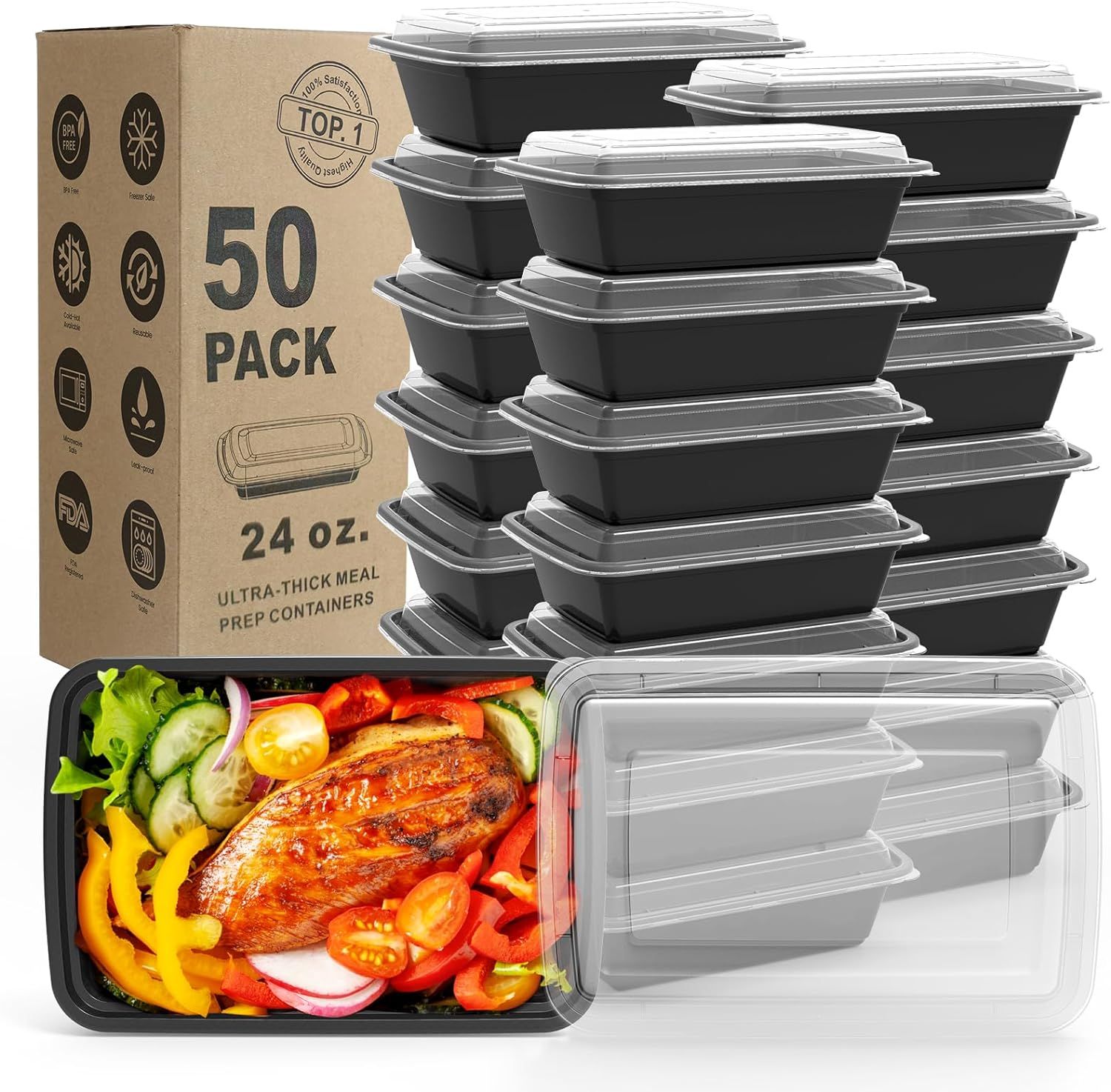 Black BPA-Free Plastic Meal Prep Containers Set