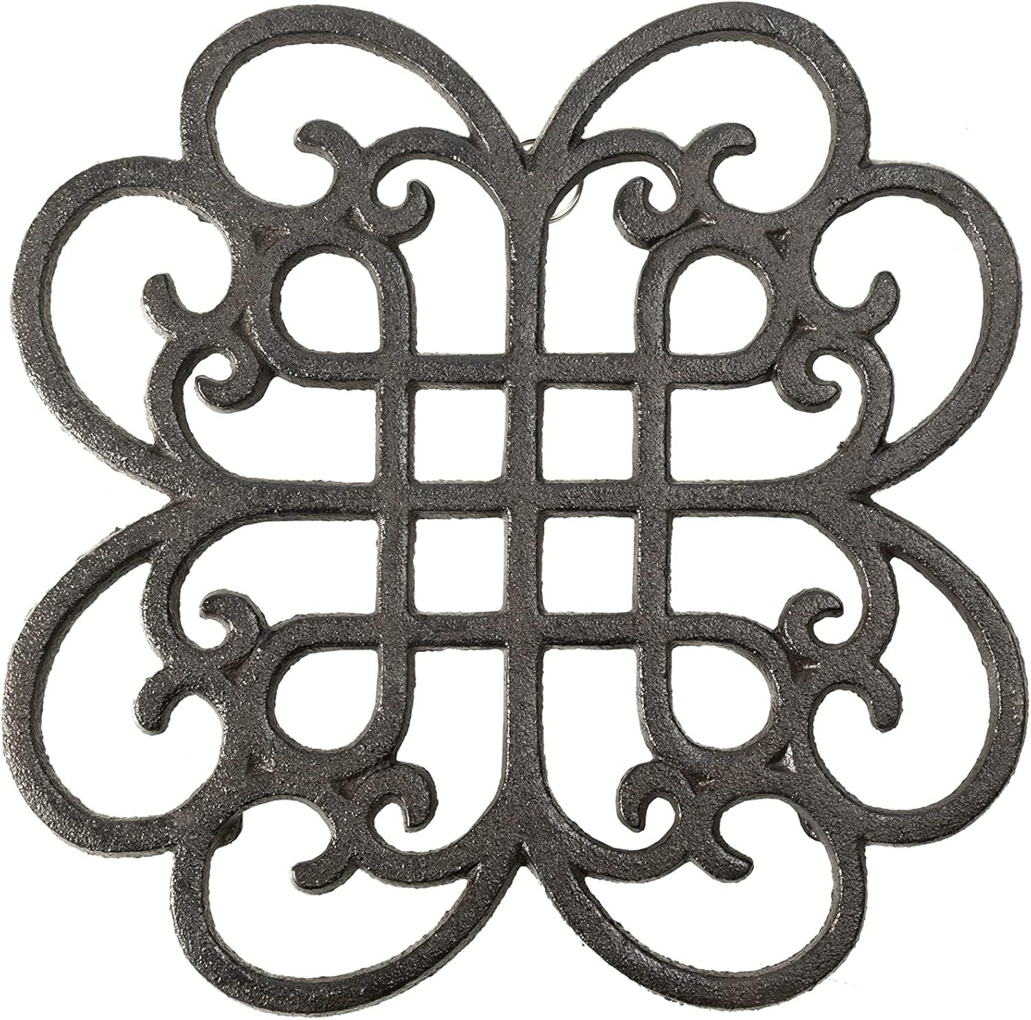 Brown Cast Iron Trivet with Classic Design and Rubber Feet