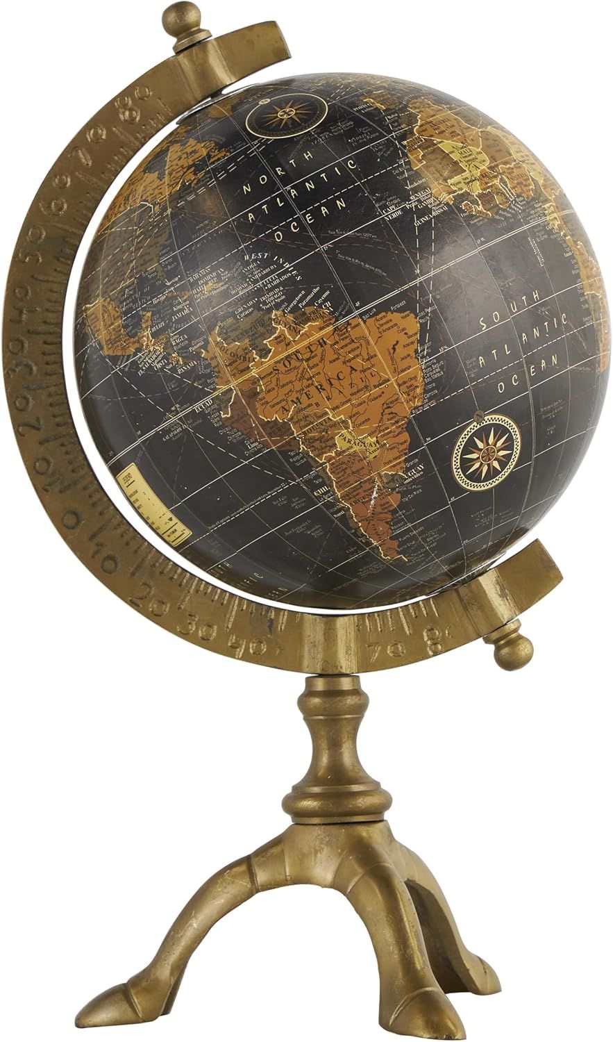 Polished Brass and Black Metal Globe with Tripod Stand