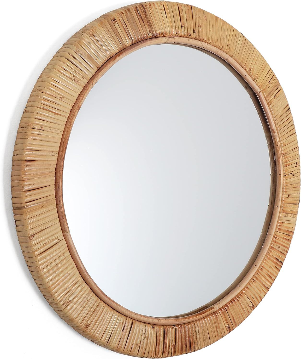 Seaside Round Rattan Wall Mirror, 17.7" Frameless