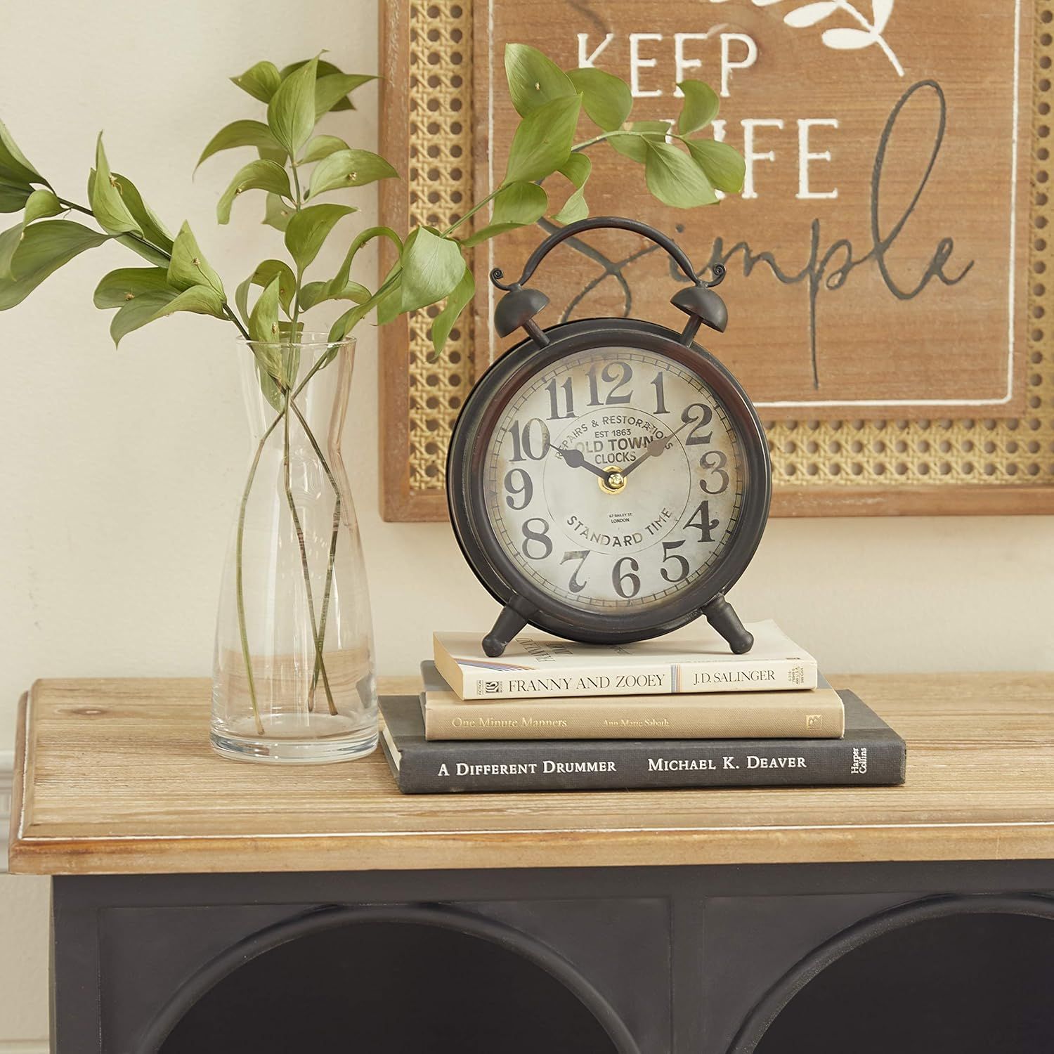 Vintage Brown Iron Clock with Decorative Bells