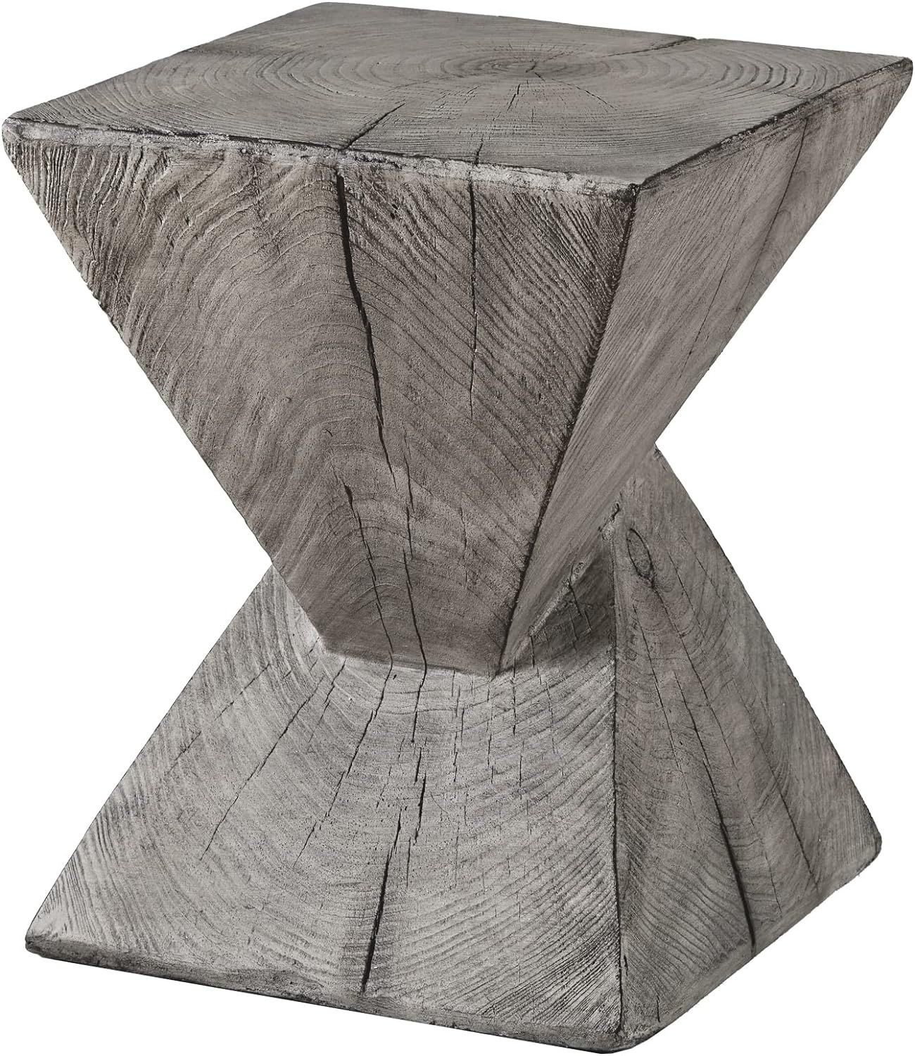 Light Grey Faux Wood Concrete Hourglass End Table