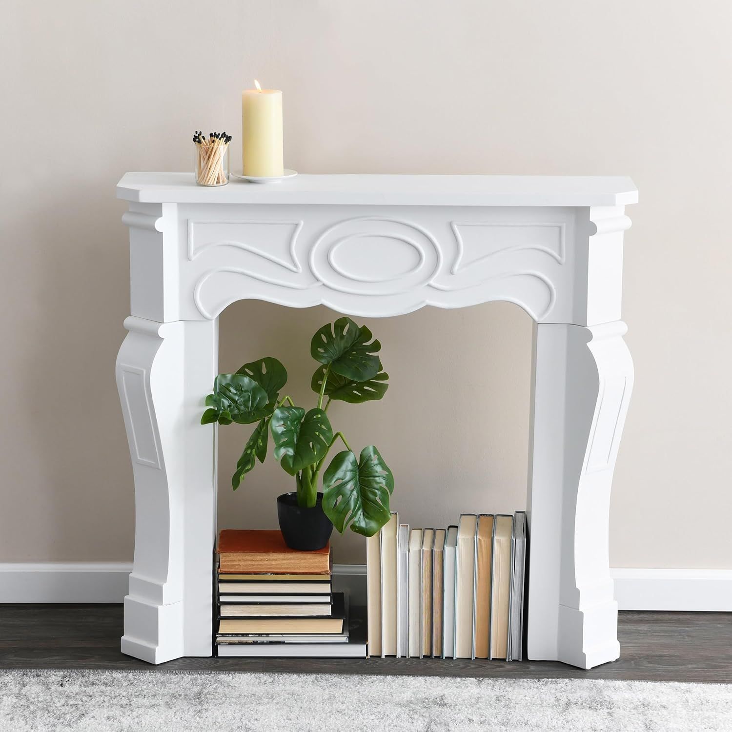 Victorian White Painted Wood Decorative Fireplace Mantel