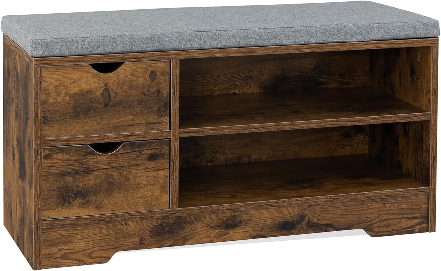 Walnut and Gray Engineered Wood Entryway Bench with Storage