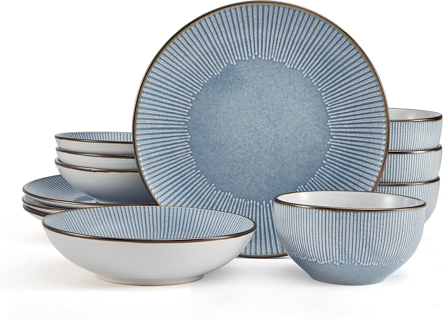 Arlie Blue Ceramic 12-Piece Dinnerware Set, Service for 4