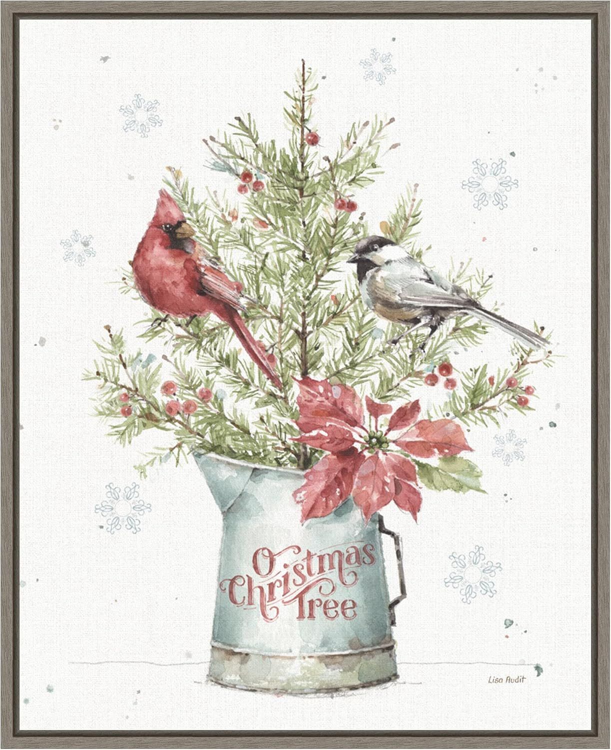 Christmas Chickadee and Cardinal Framed Canvas Print, 20" x 23"