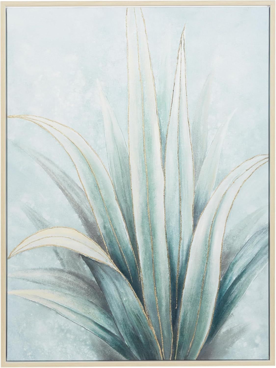 Agave-Inspired Green and Blue Acrylic Canvas Wall Art