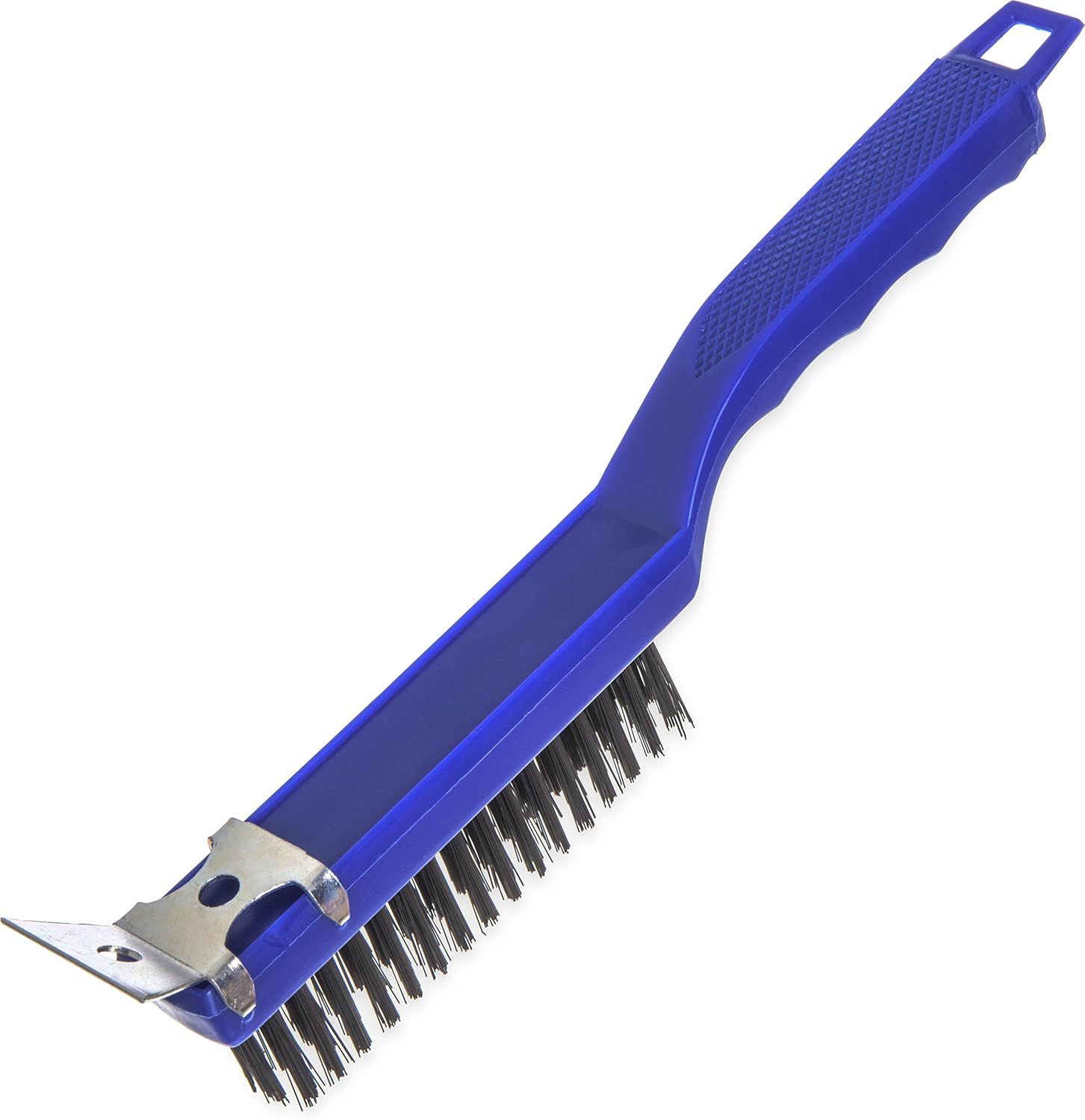 Blue Plastic Grill Brush with Steel Bristles and Scraper