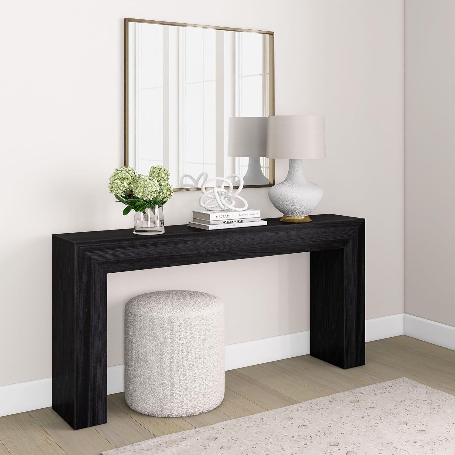 Black Solid Wood 66-Inch Console Table with Storage