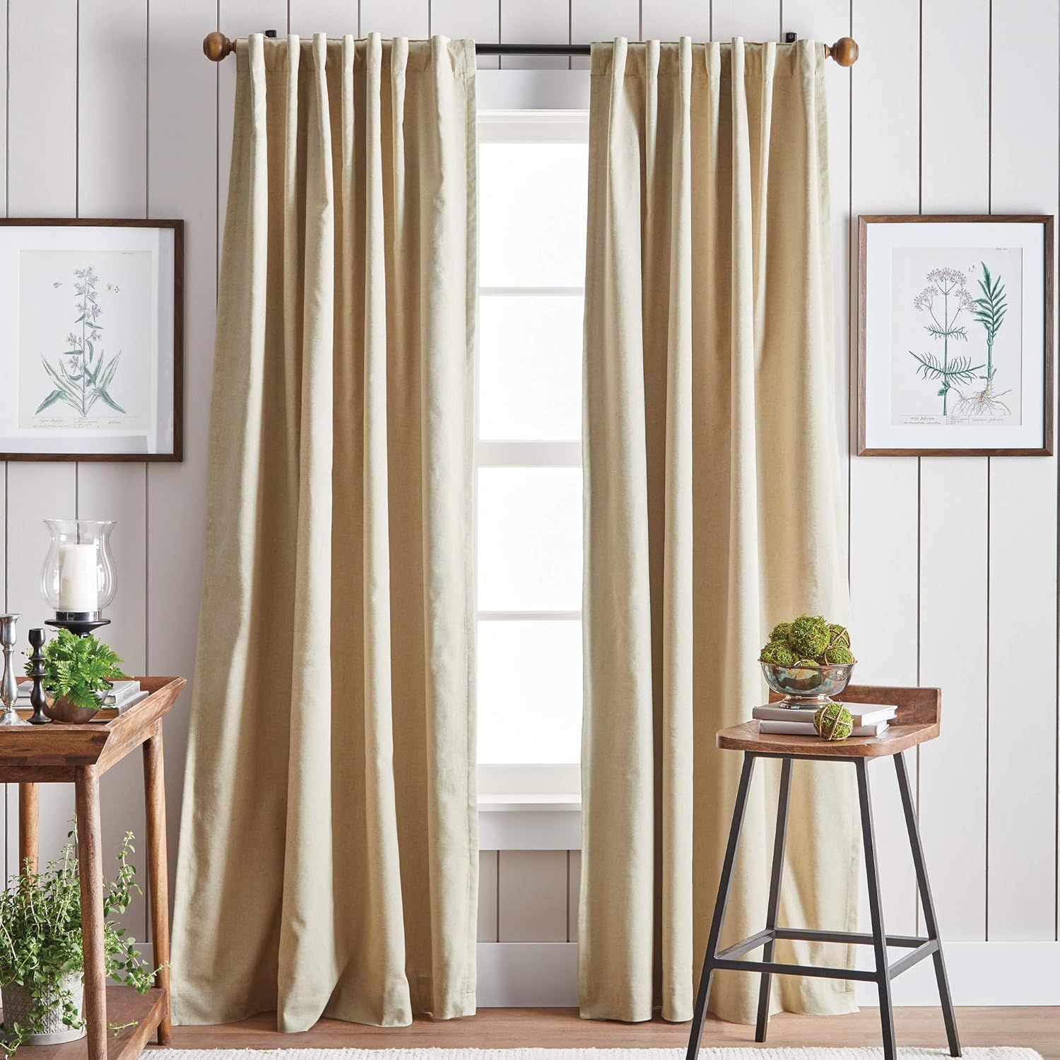 Martha Stewart Lido Linen Blackout Foam Lined Rod Pocket/Back Tab Window Curtain Panel Pair, 95", Linen