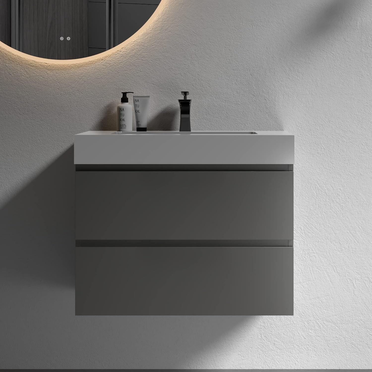 Alice 30" Gray MDF Floating Vanity with Solid Surface Sink