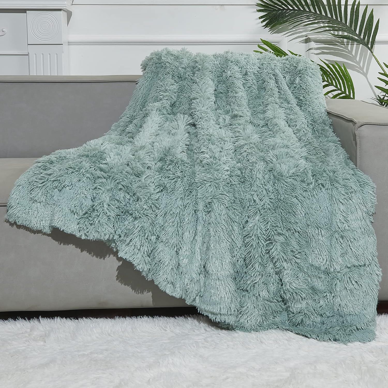 Ice Blue Faux Fur Reversible Throw Blanket