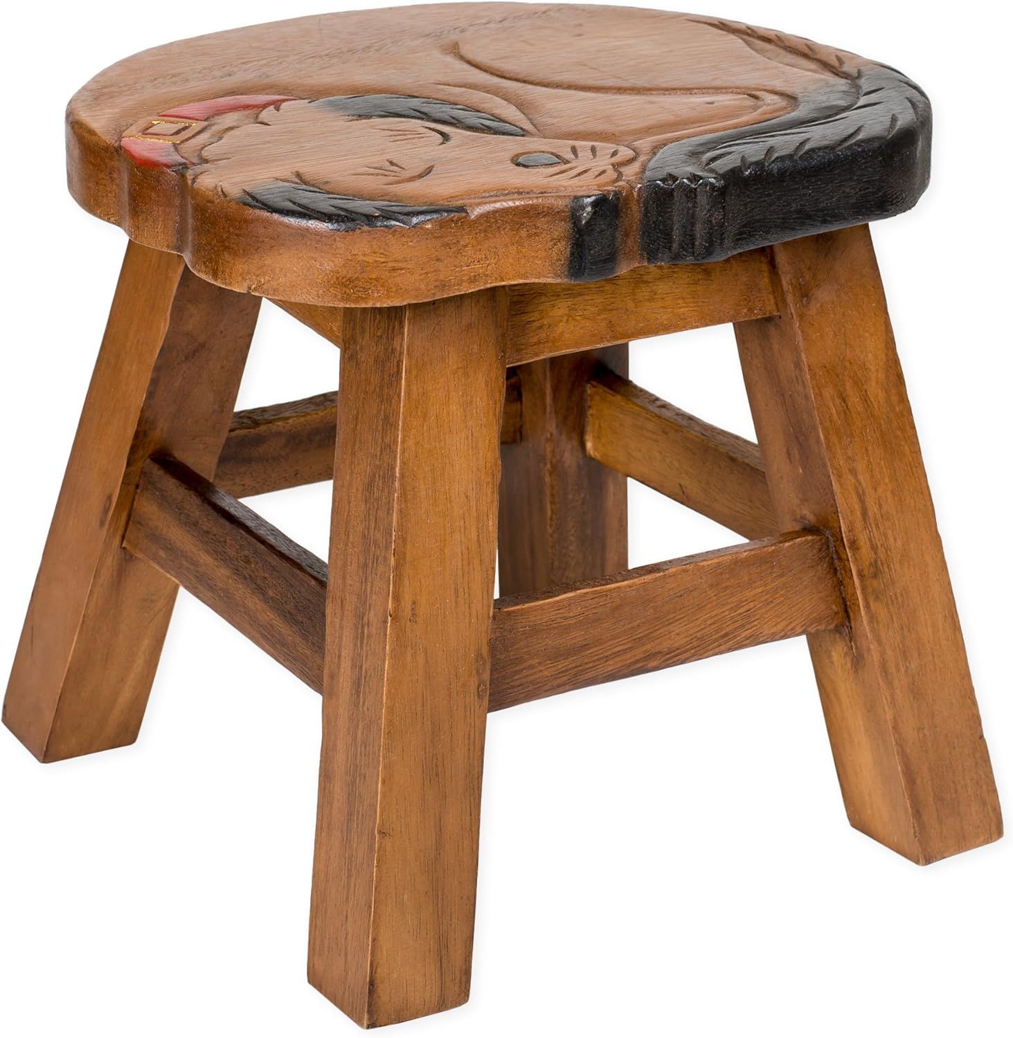 Hand-Carved Acacia Hardwood Decorative Short Stool with Bird Design