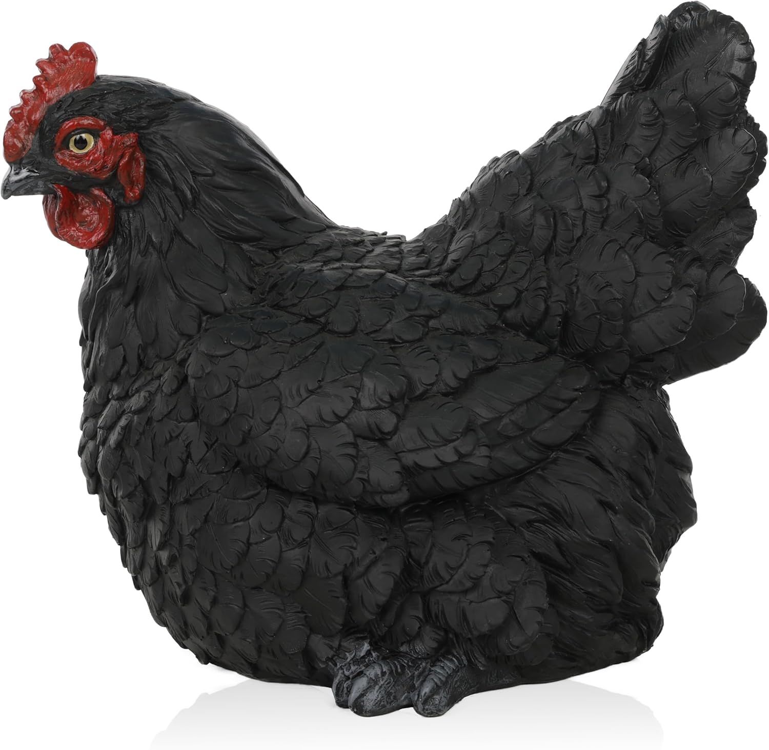 8" Black Polyresin Resting Hen Garden Statue