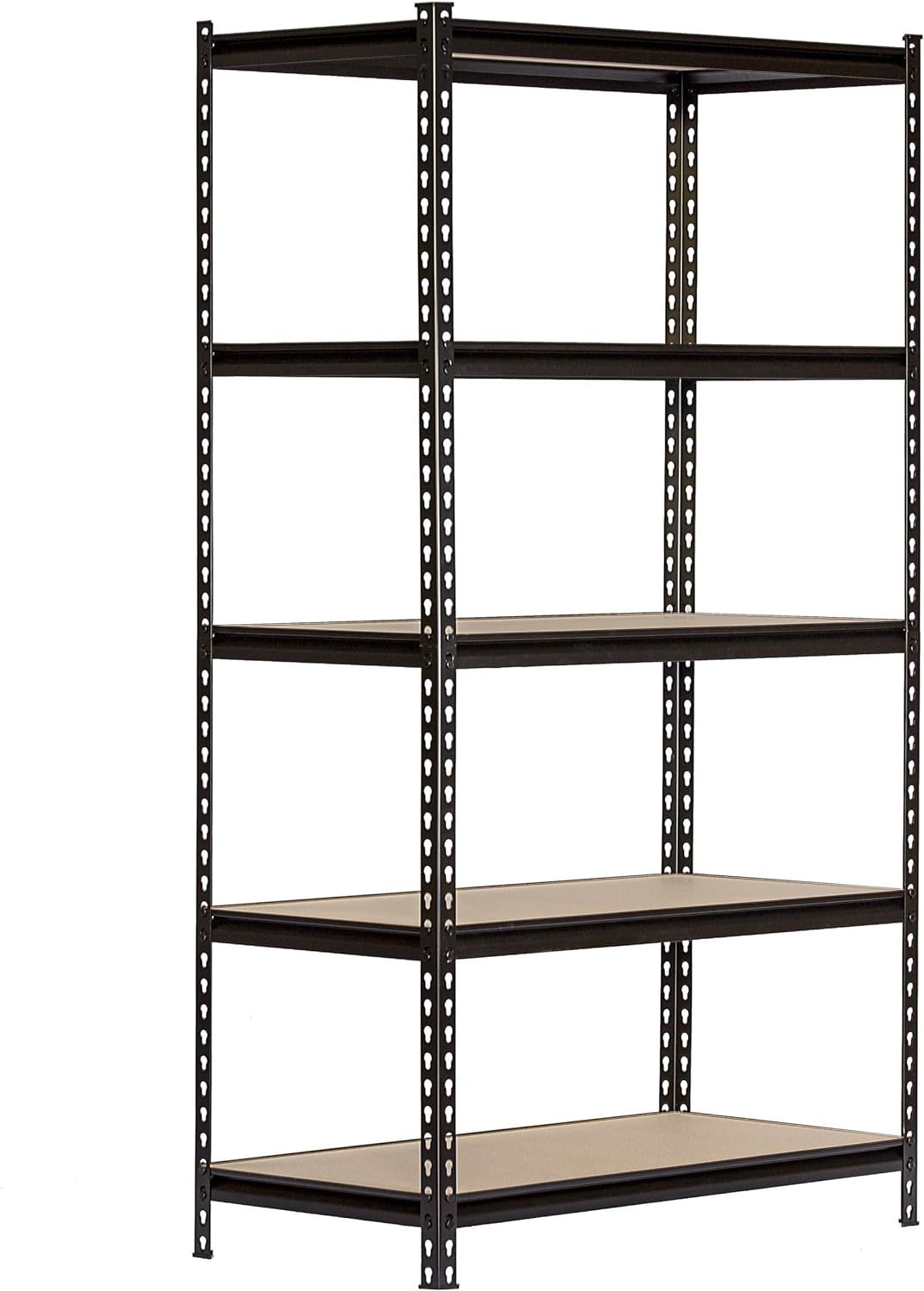 Adjustable Black and Wooden 5-Tier Steel Storage Rack