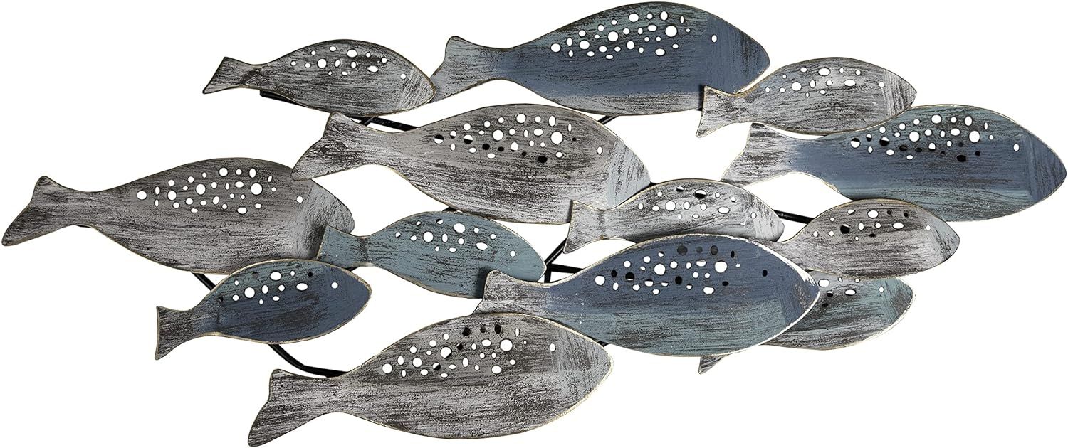 Blue and Silver Metal School of Fish Wall Sculpture