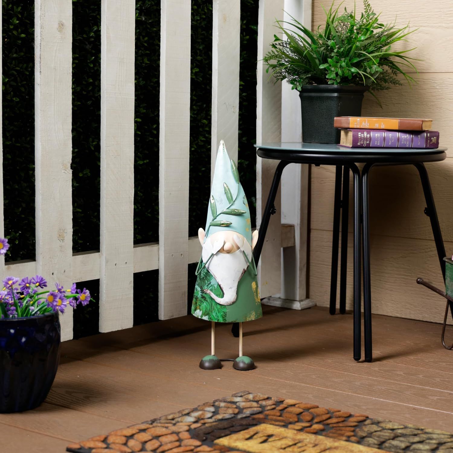 Whimsical Green Iron Hide-and-Seek Garden Gnome, 19"