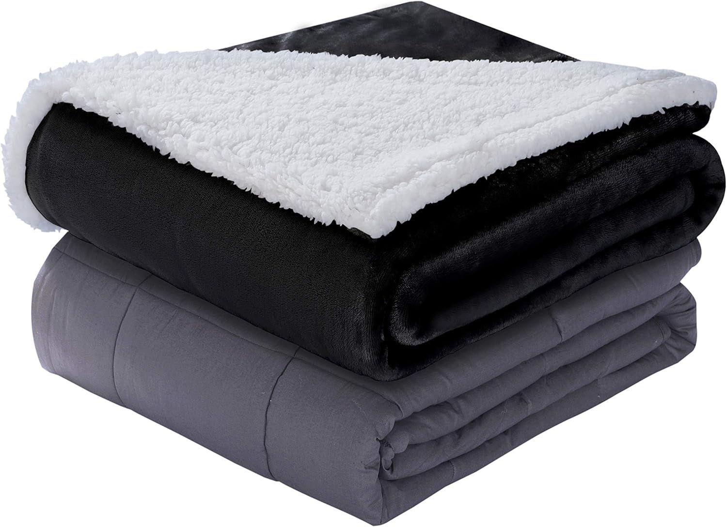 Charcoal and Ivory Reversible Sherpa 15lb Weighted Blanket