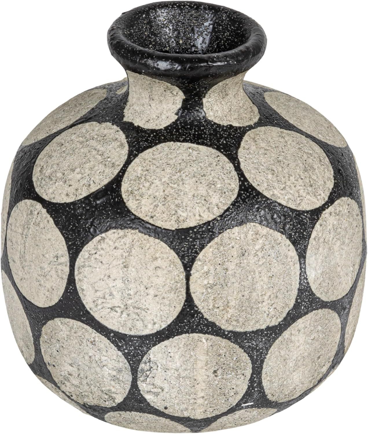 Black and Natural Ceramic Vase with Wax Relief Dots