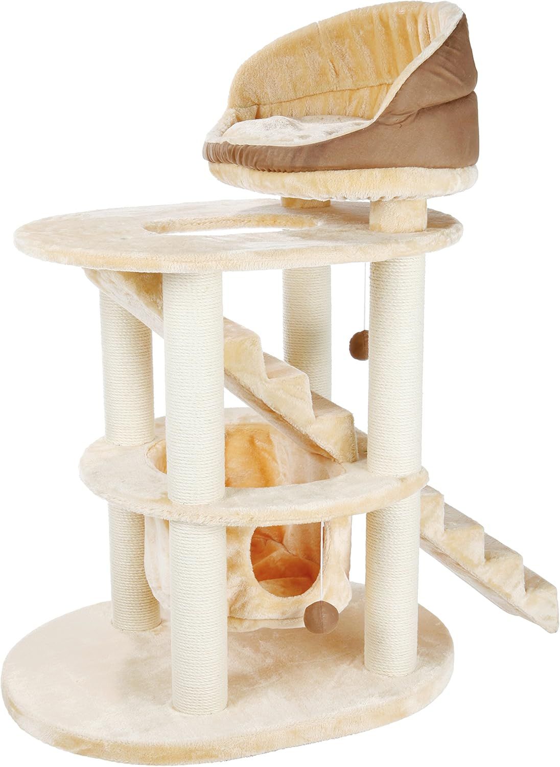 Beige Sisal Senior Cat Tower with Hammock and Stairs