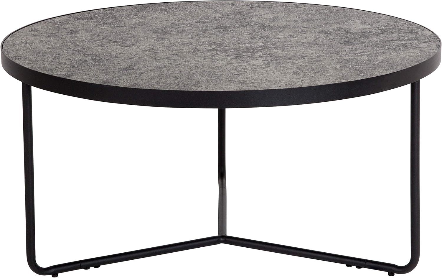 Round Gray Faux Concrete Coffee Table with Black Metal Frame