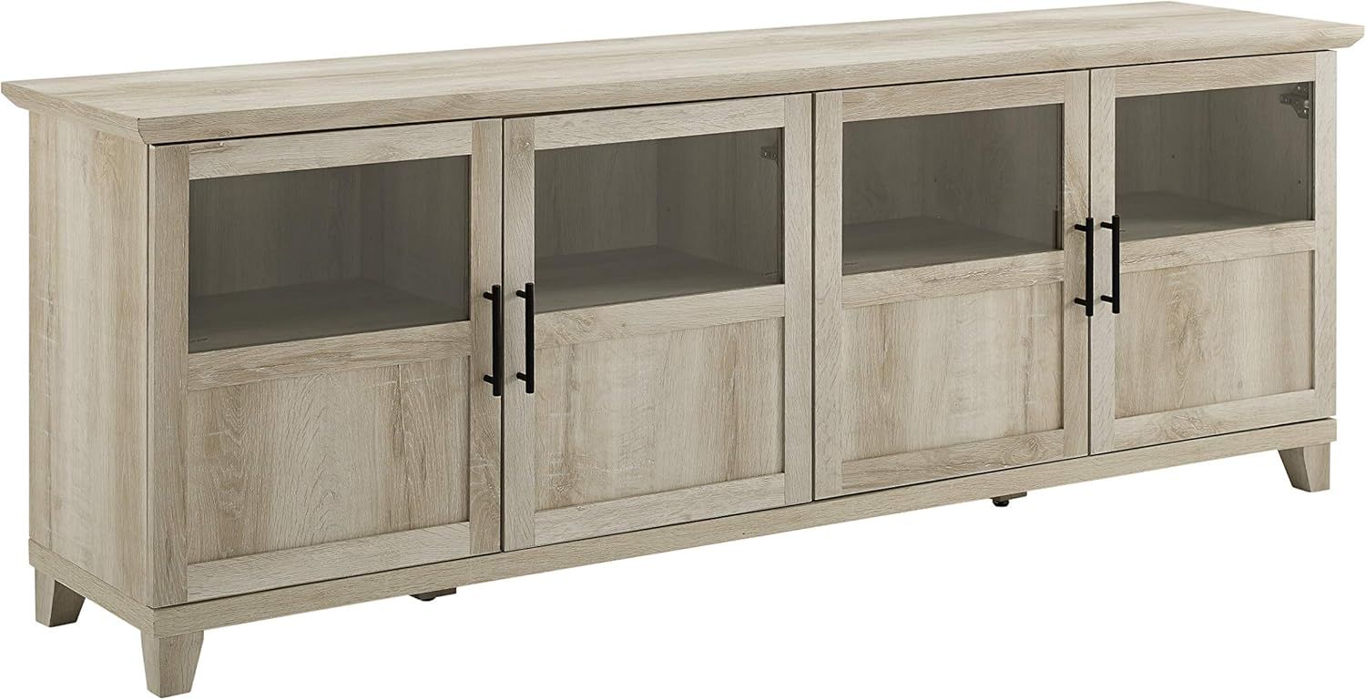 Transitional White Oak 70" TV Console with Glass Panel Doors