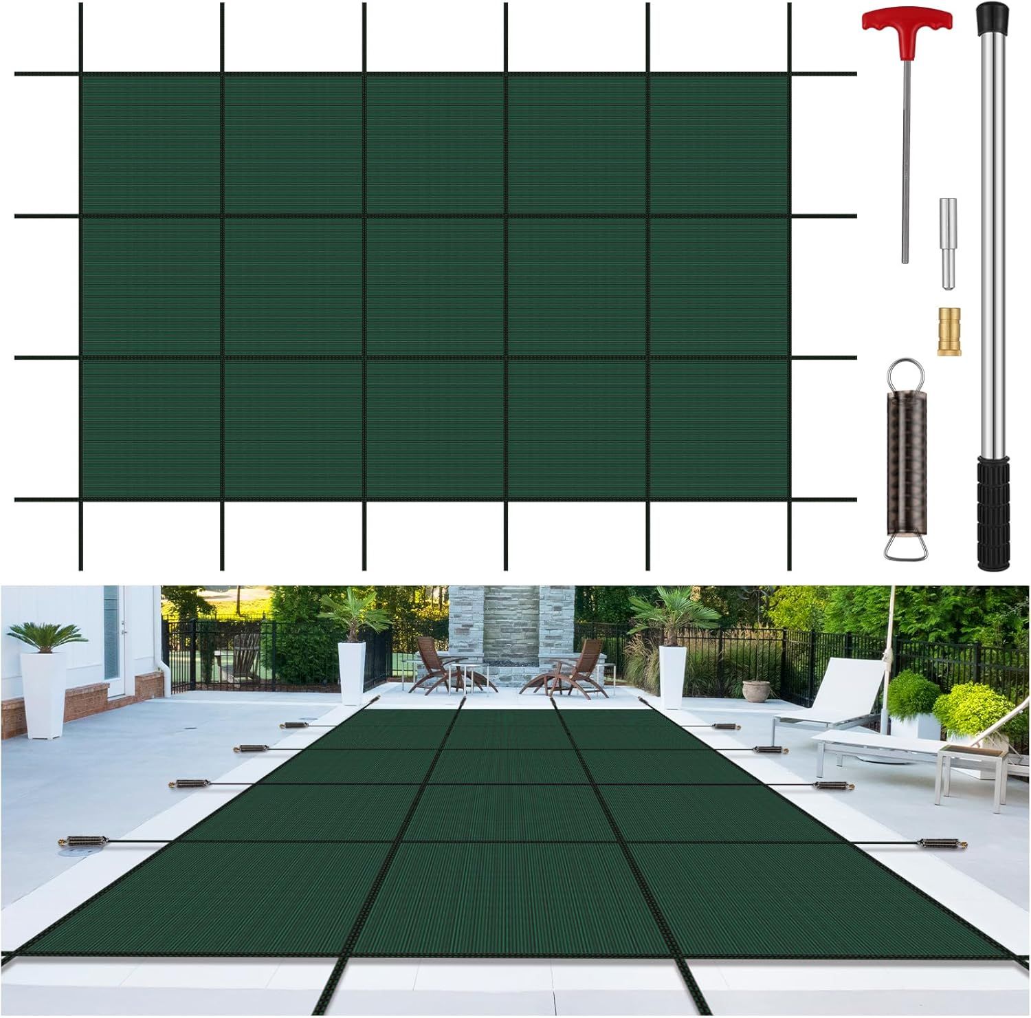 Green Rectangular Mesh In-Ground Pool Safety Cover 16x30 ft