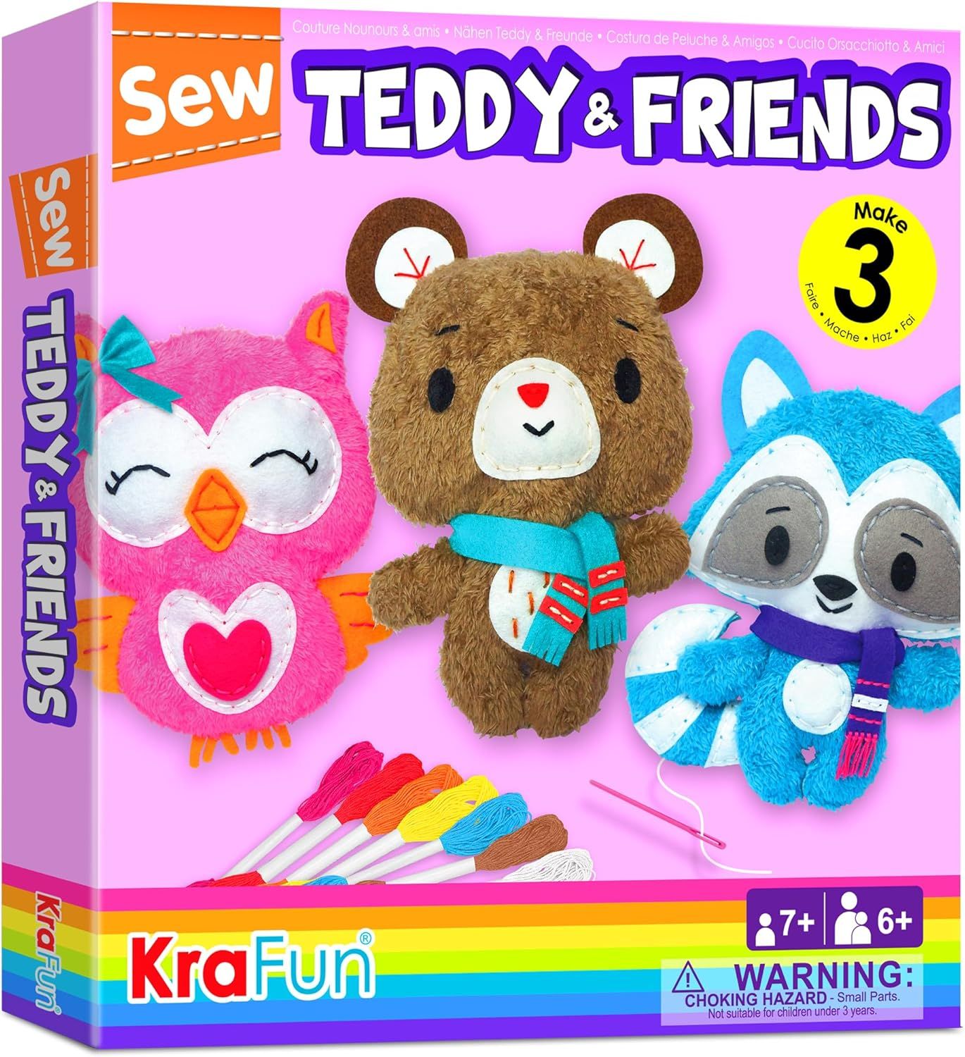 Kids' Teddy, Raccoon, and Owl Sewing Kit with Plush Felt