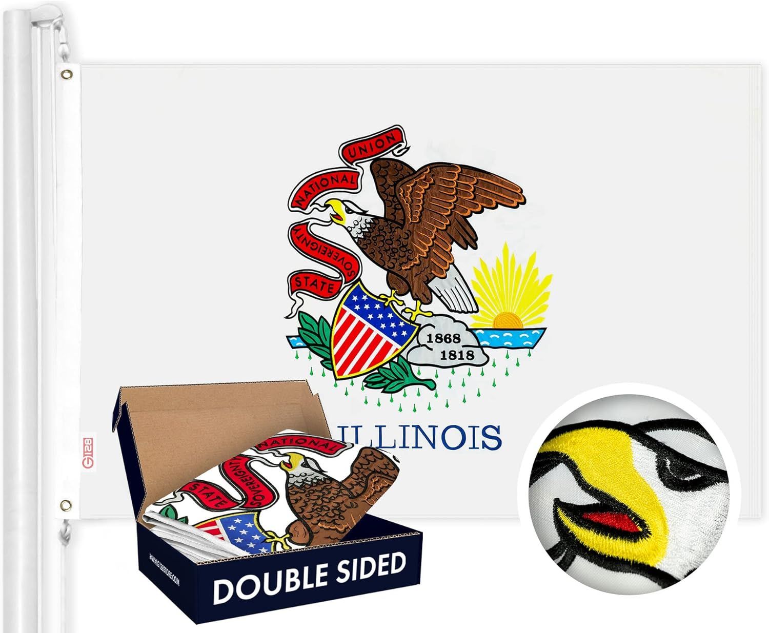 Illinois State Flag 3x5 Ft Double Sided Embroidered Polyester