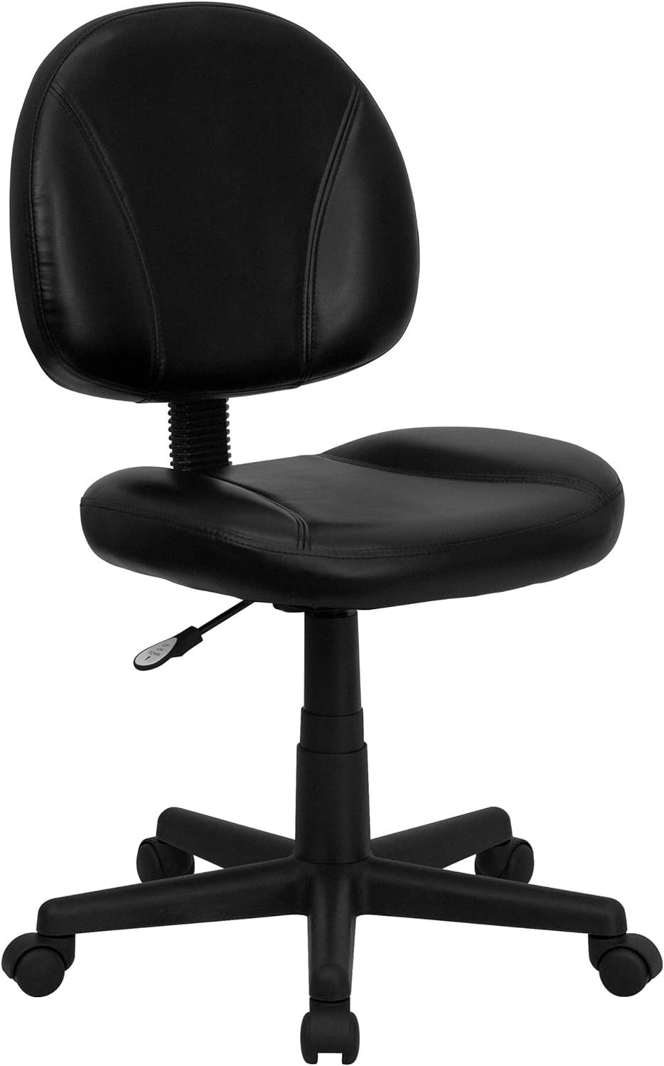 Mid-Back Black Leather Ergonomic Swivel Task Chair