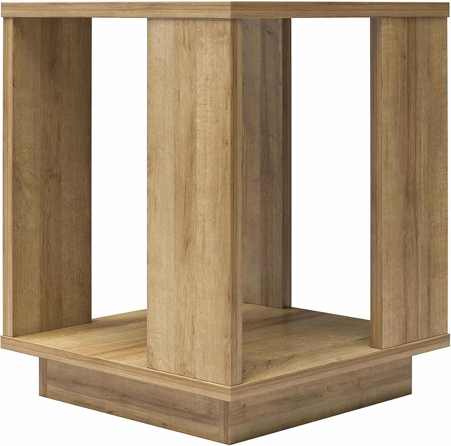 Natural Engineered Wood Rectangular Side Table with Shelf