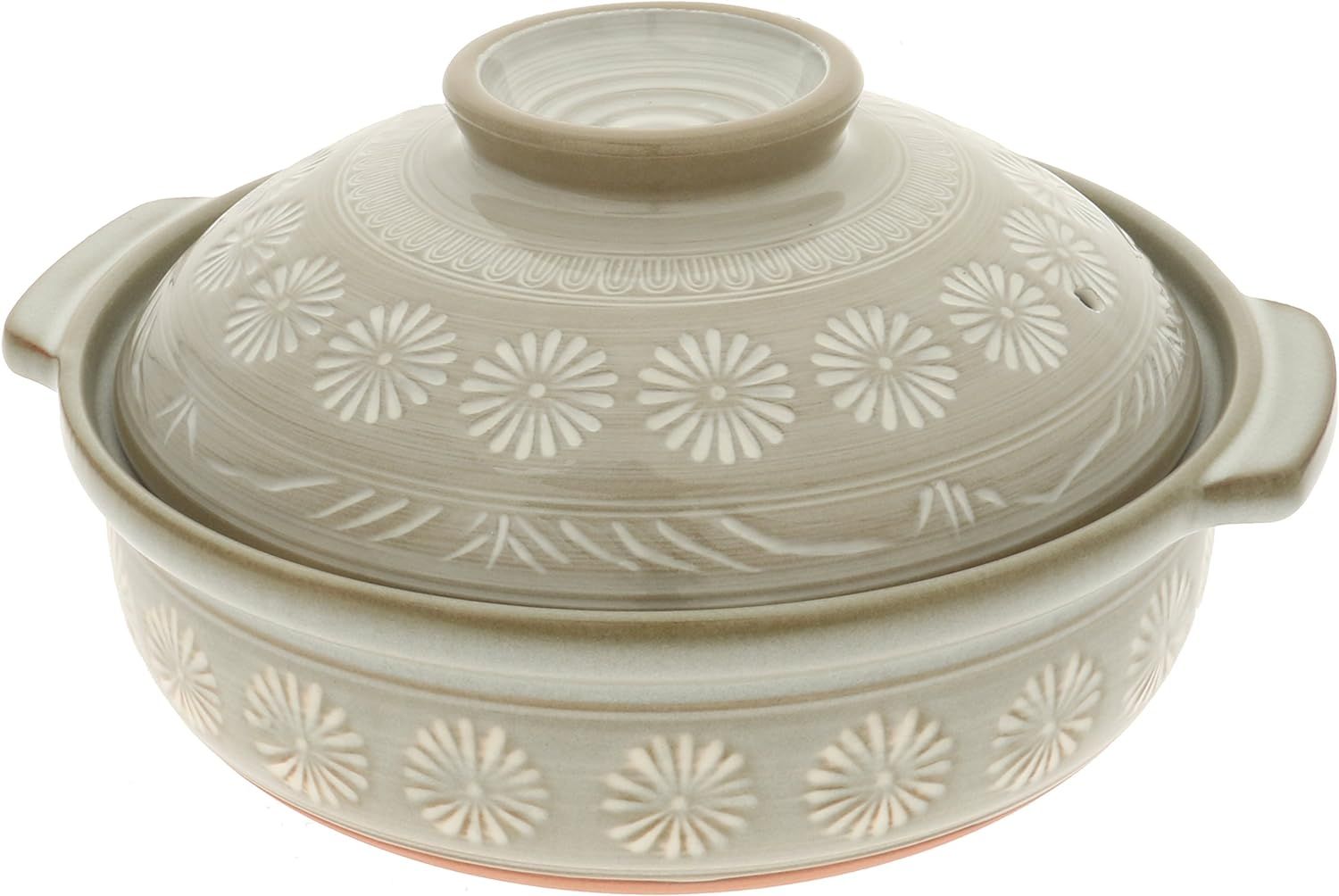 Large Gray Floral Clay Donabe Japanese Hot Pot