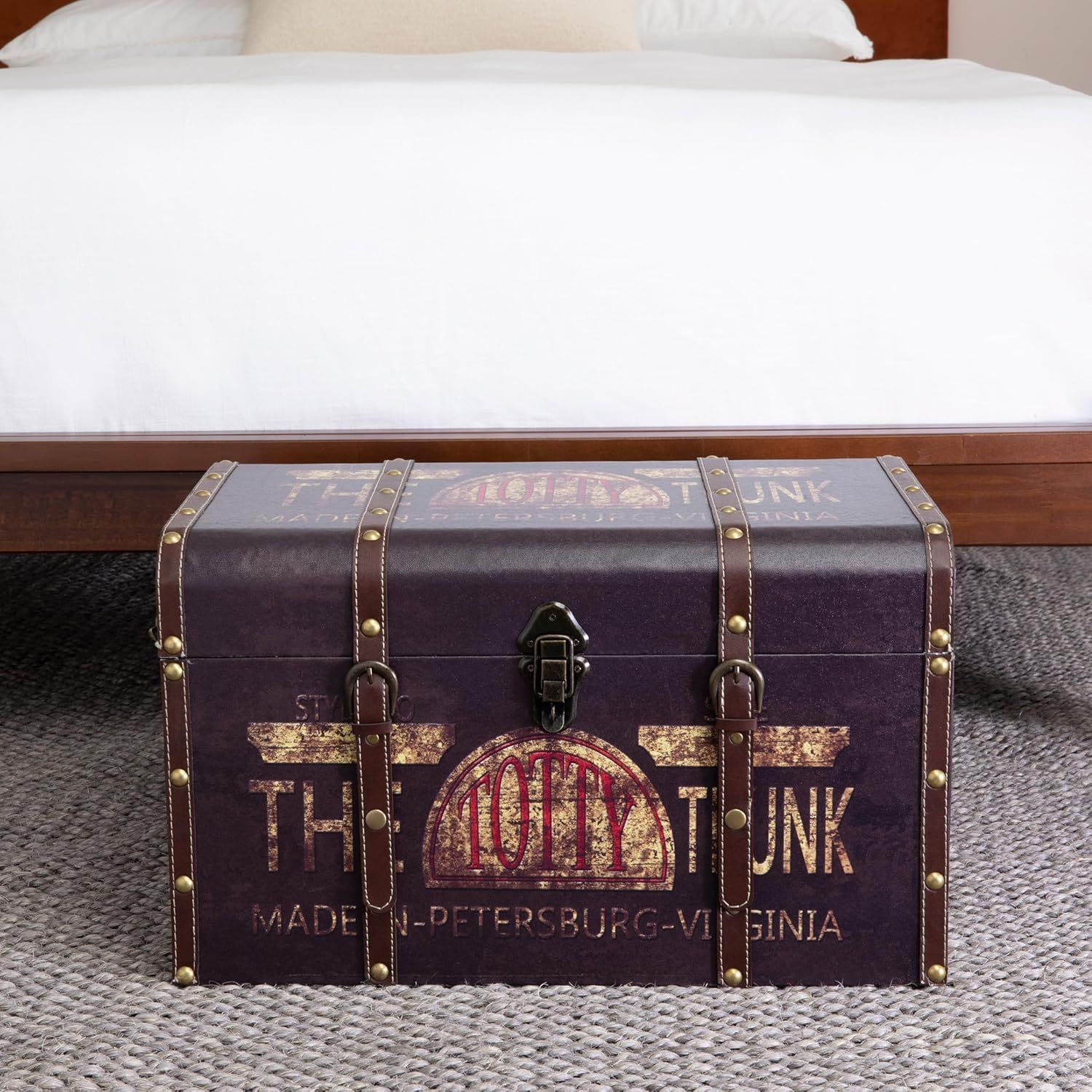 Large Vintage Brown Distressed Storage Trunk with Brass Accents