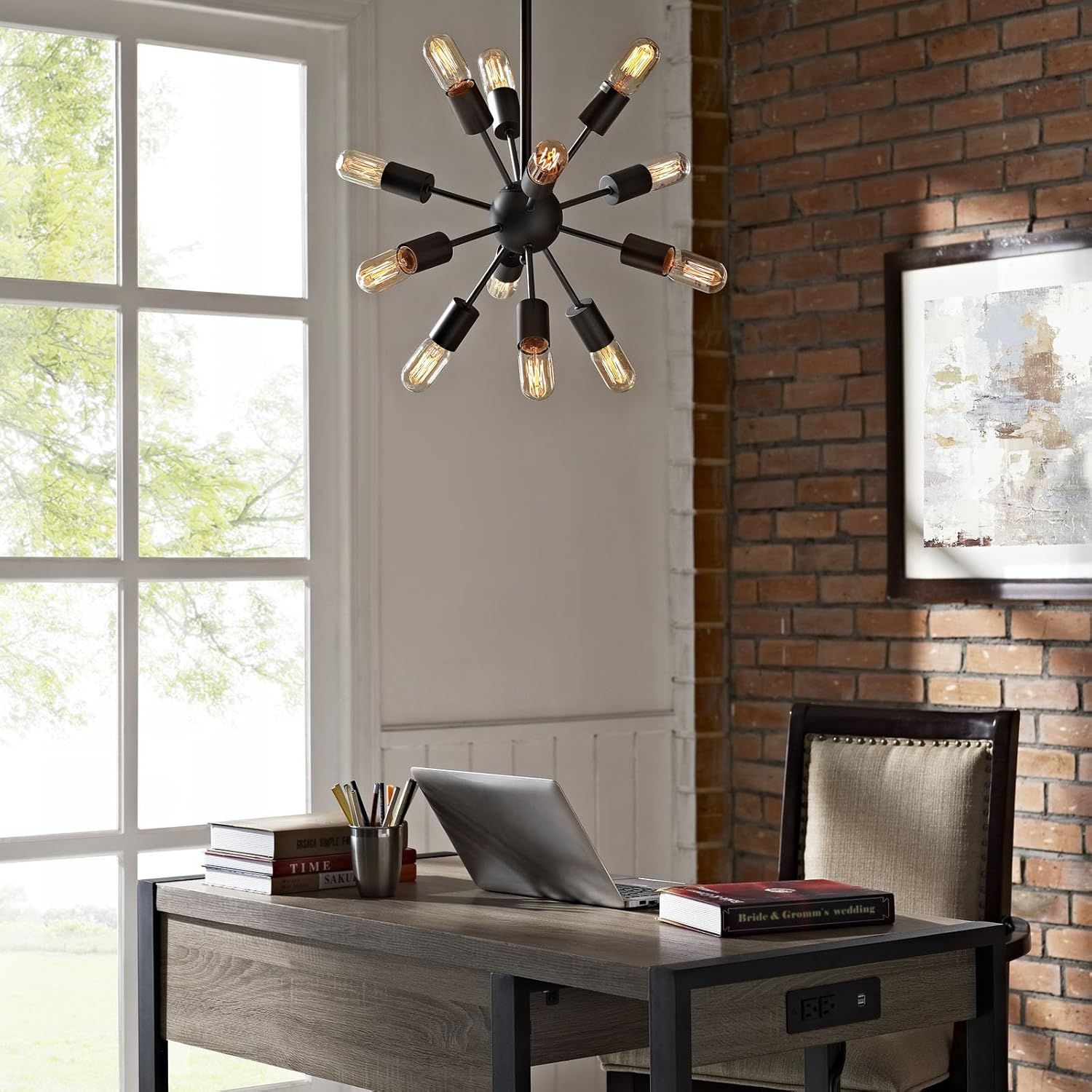 Black Mid-Century Modern Starburst Chandelier with 12 Lights