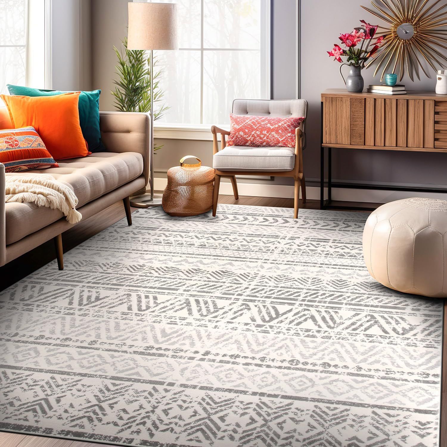 Gray Geometric 10' x 14' Reversible Synthetic Area Rug