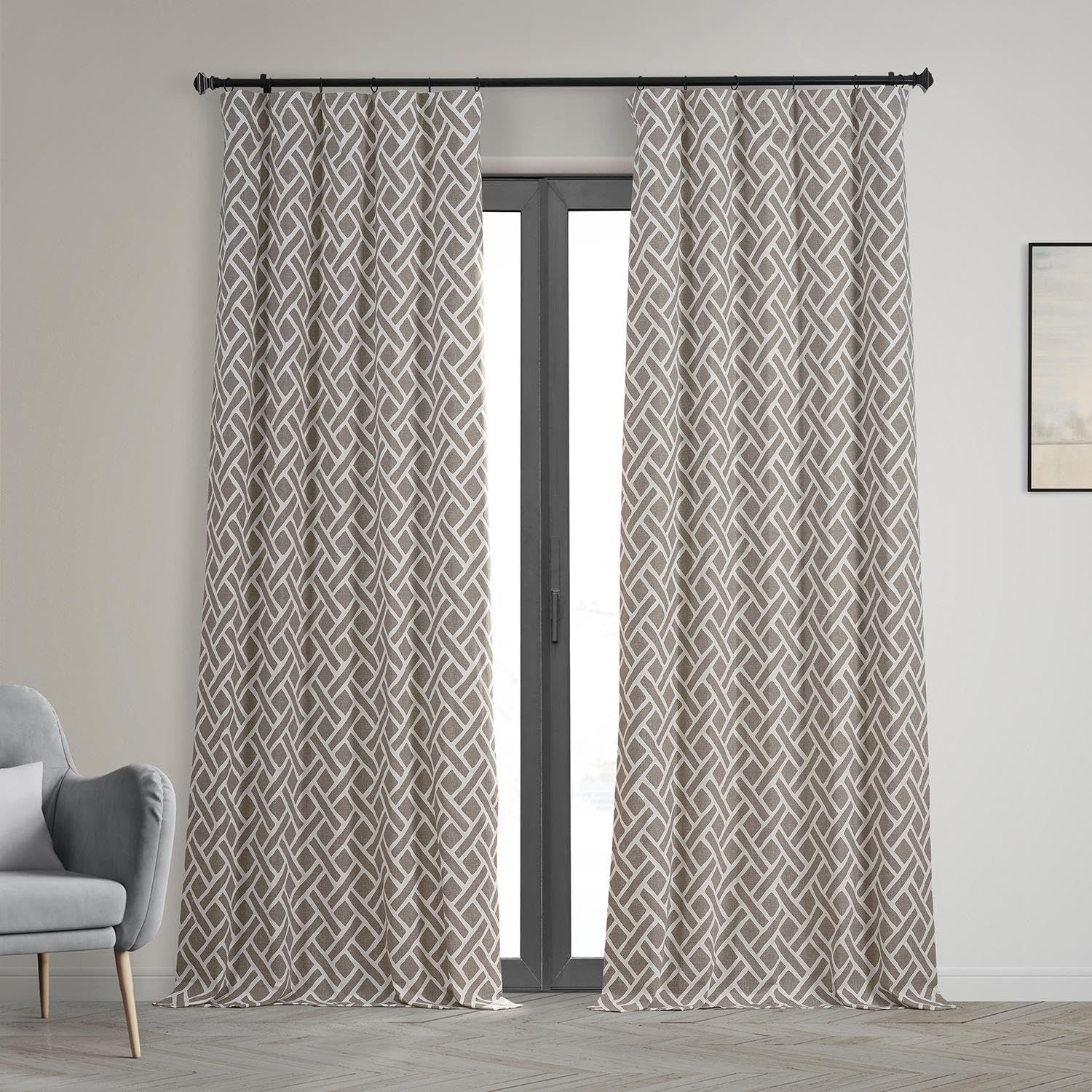 Taupe Geometric Cotton Light-Filtering Window Panel, 50" x 108"