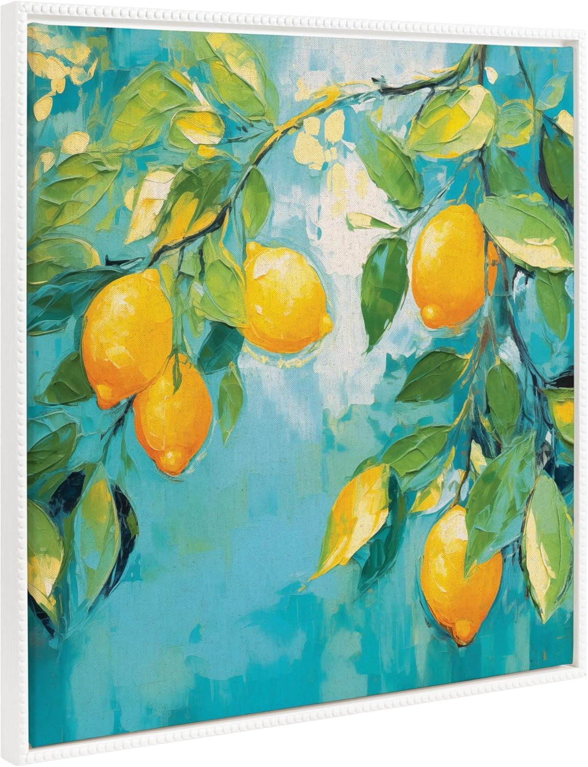 Beaded White Framed Lemon Tree Canvas Wall Art, 30x30