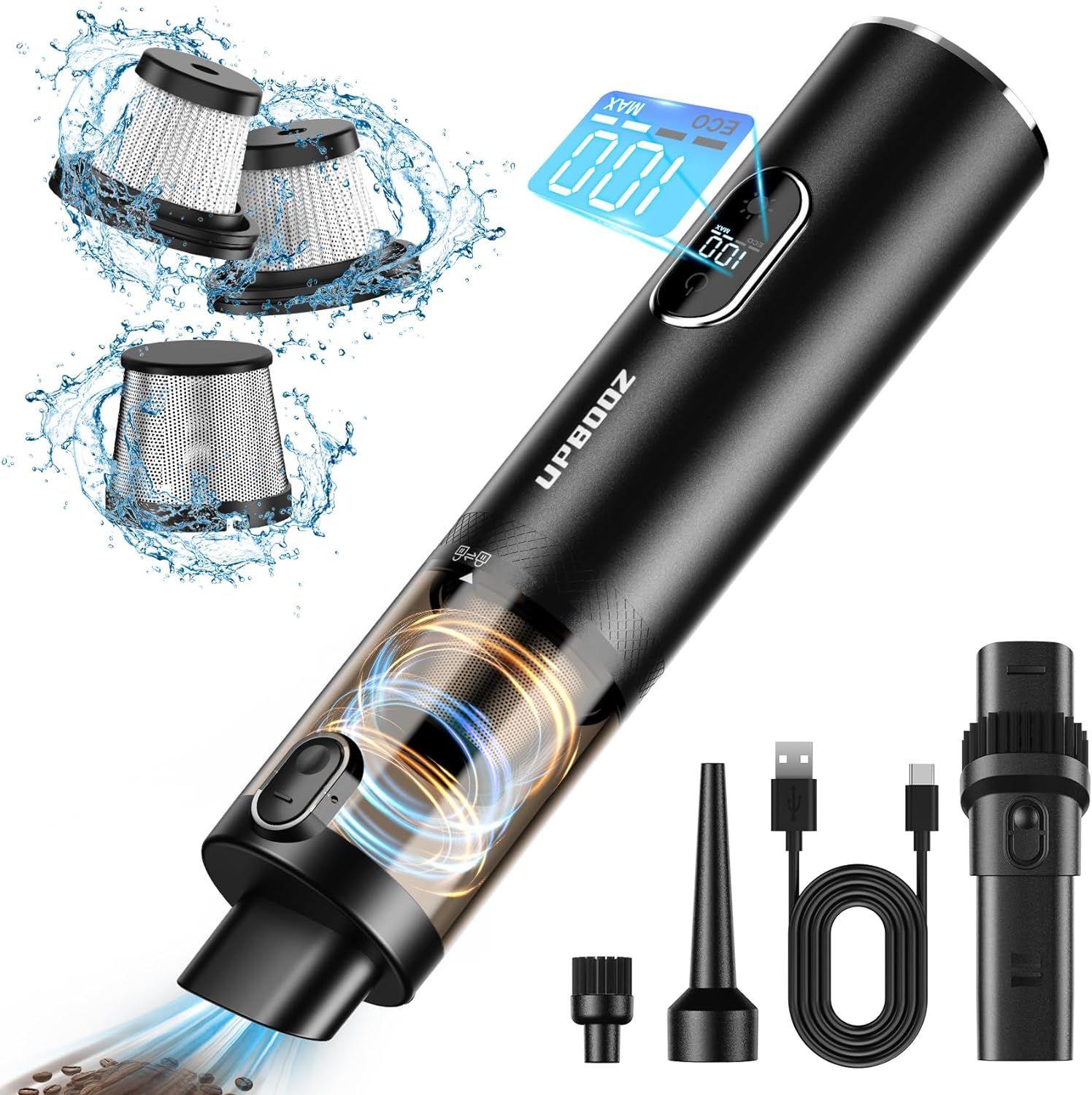 Black Cordless Handheld Vacuum with HEPA Filter for Car