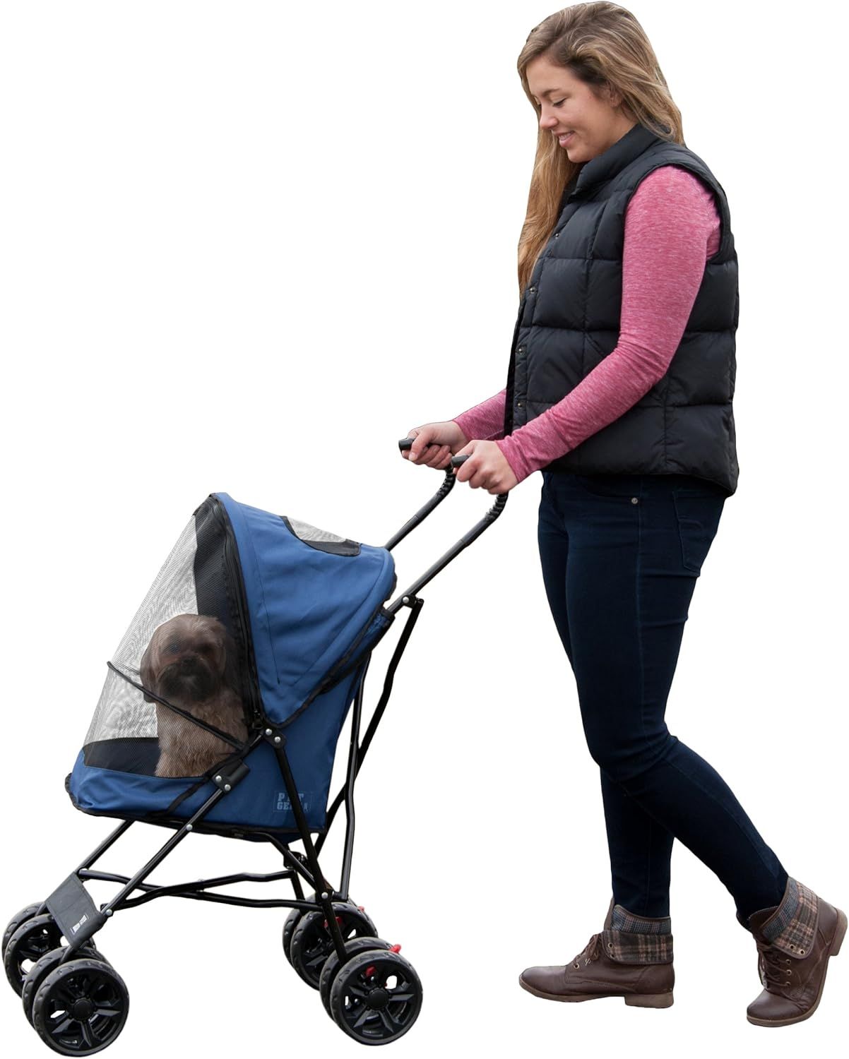 Blue Compact Easy Fold Pet Stroller for Dogs and Cats