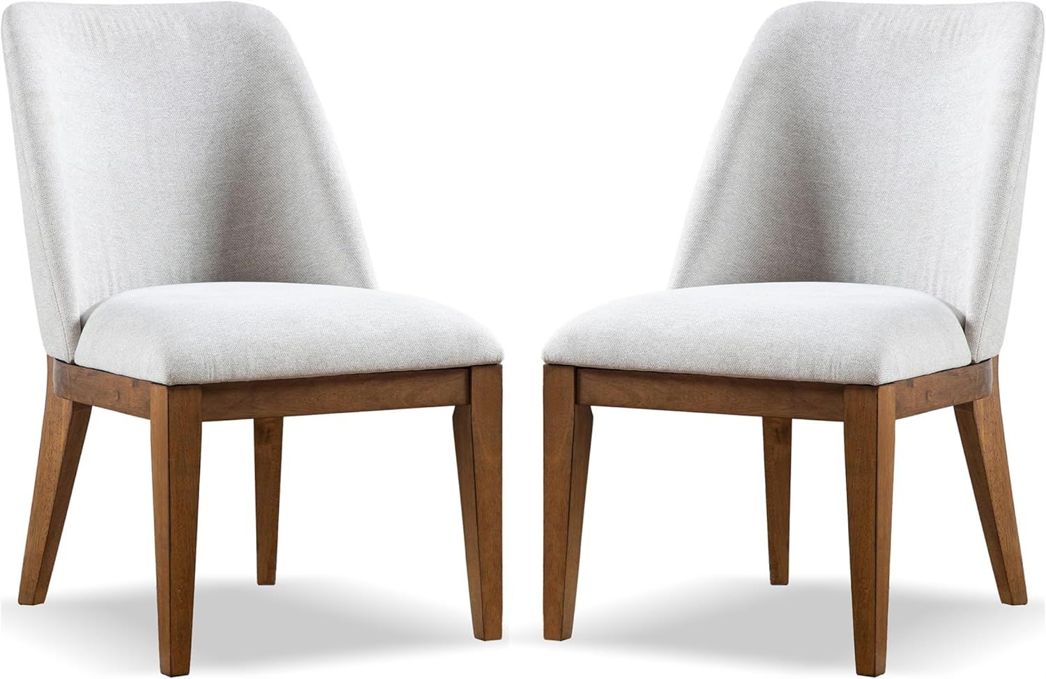 White Upholstered Solid Wood Low Side Chair Set