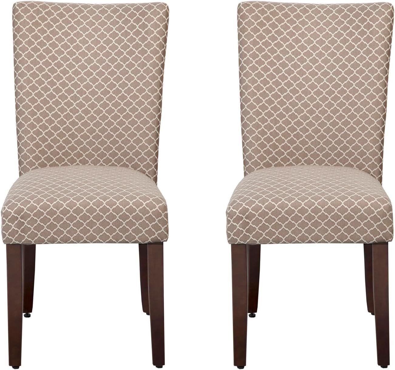 Brown Upholstered Parsons Side Chair with Wooden Legs, Set of 2