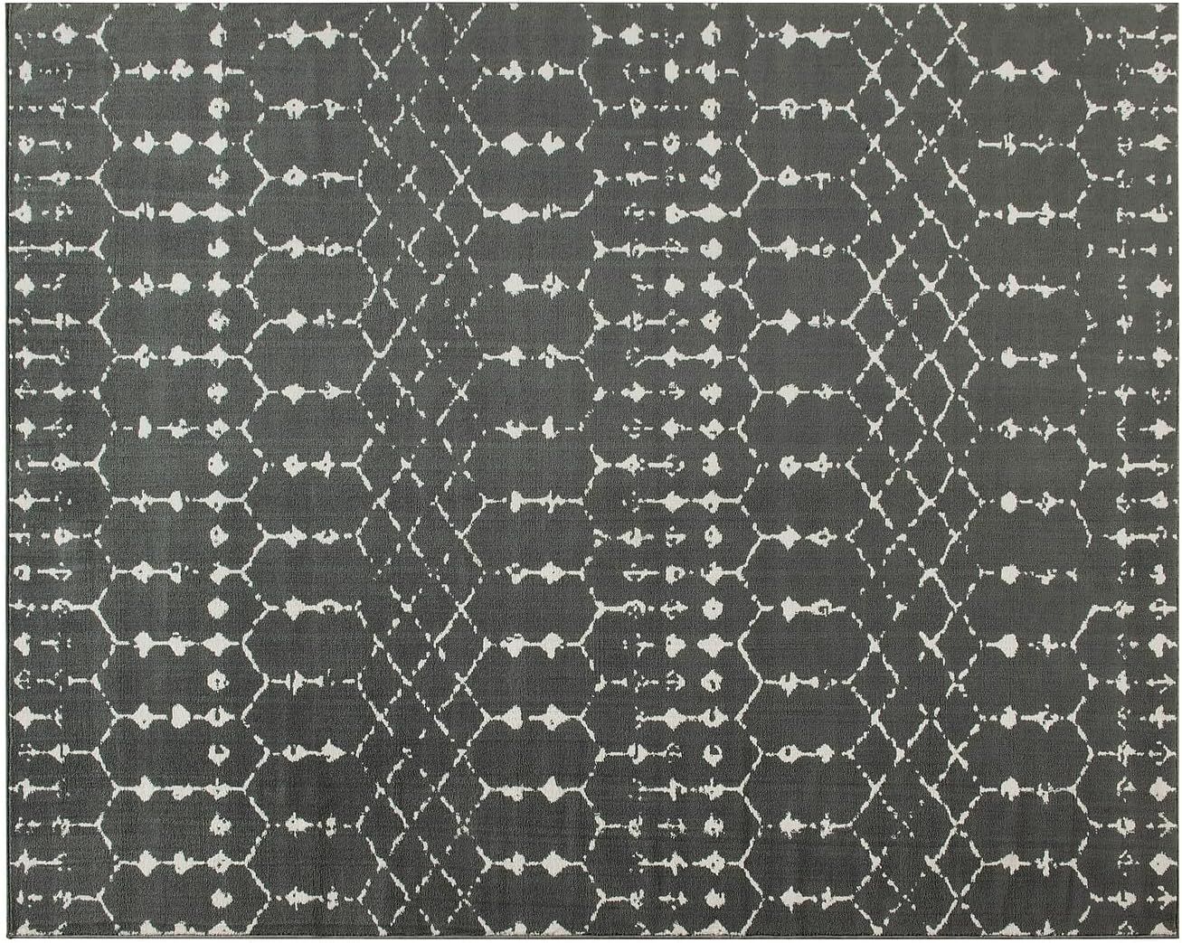 Bohemian Geometric 8' x 10' Dark Gray and Ivory Synthetic Rug