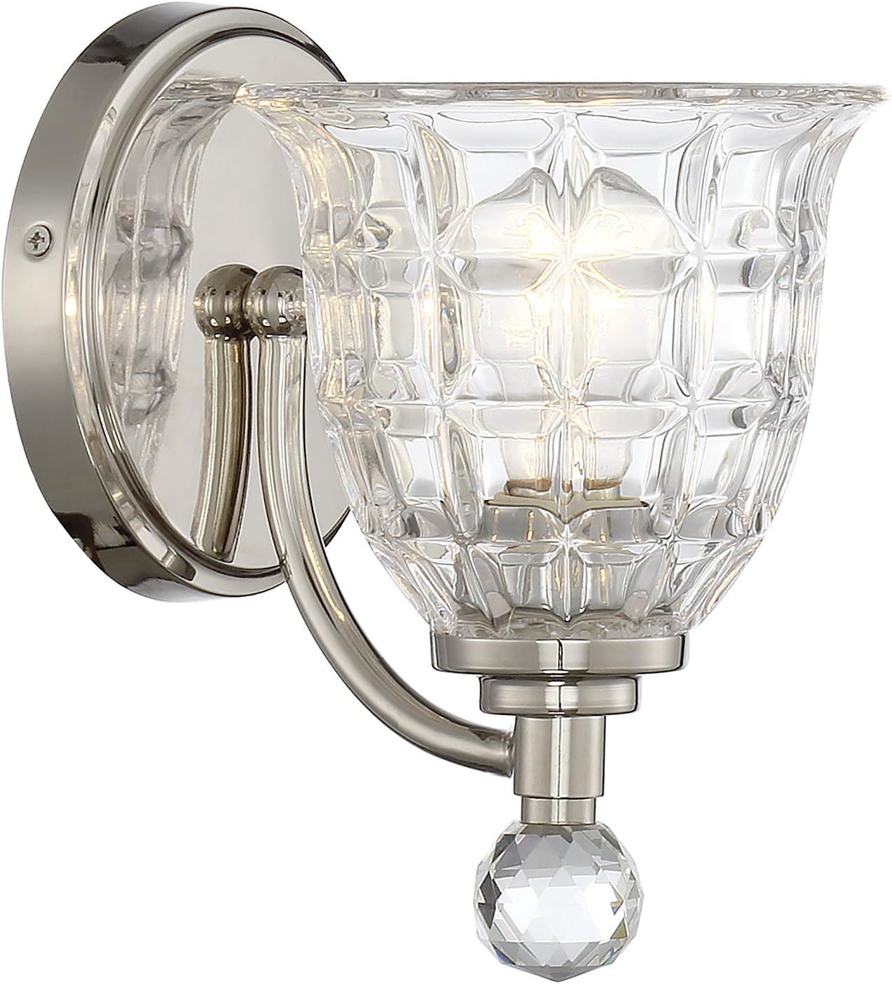 Elegant Polished Nickel 1-Light Sconce with Clear Crystal Shade