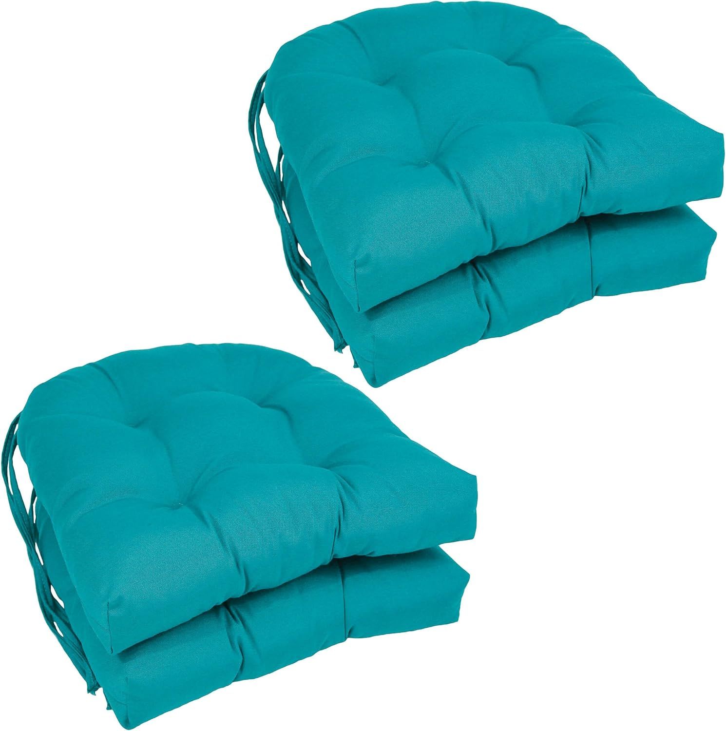 Aqua Blue 16-inch Cotton Polyester Tufted Chair Cushions, Set of 4
