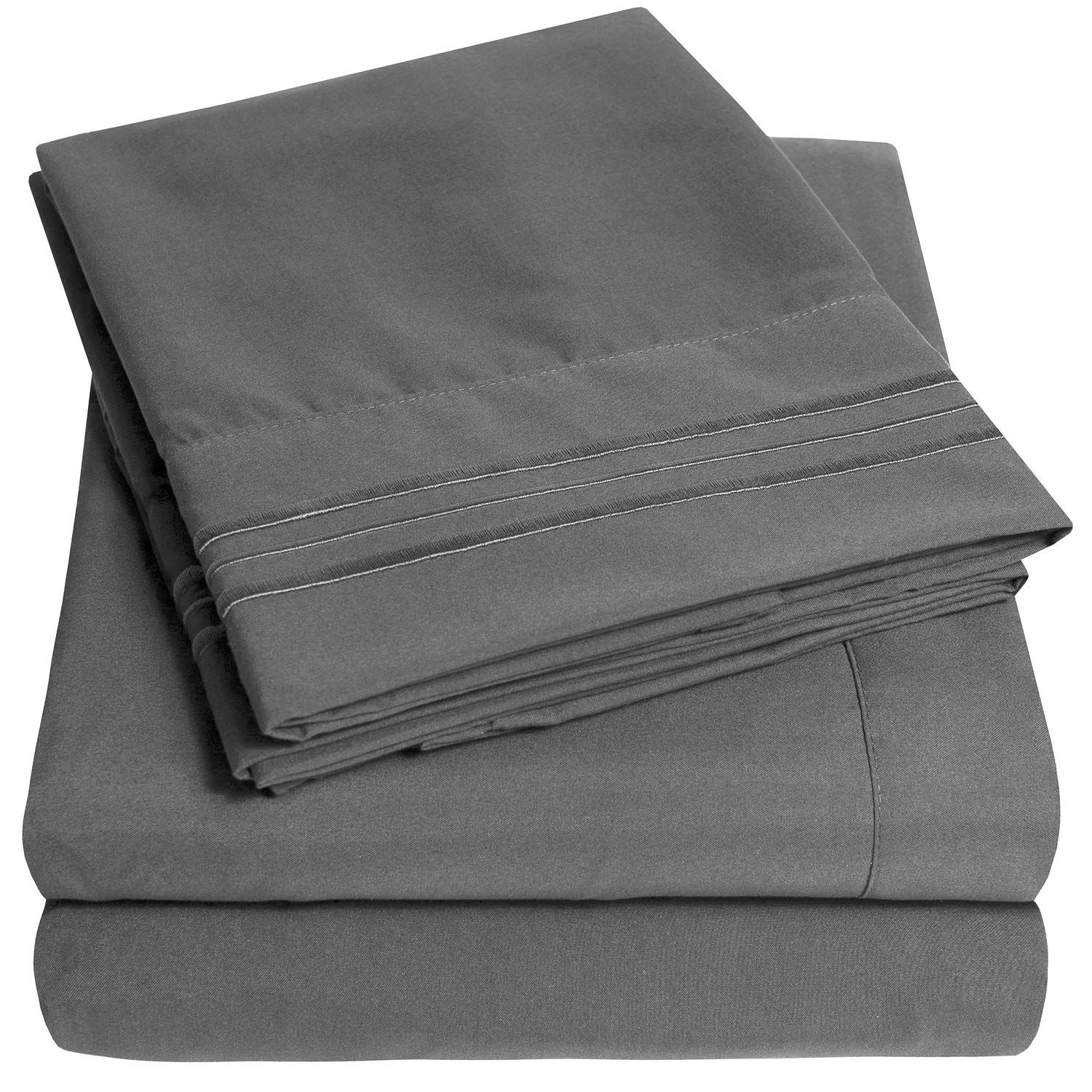 Gray Full Deep Pocket Embroidered Cotton Microfiber Sheet Set