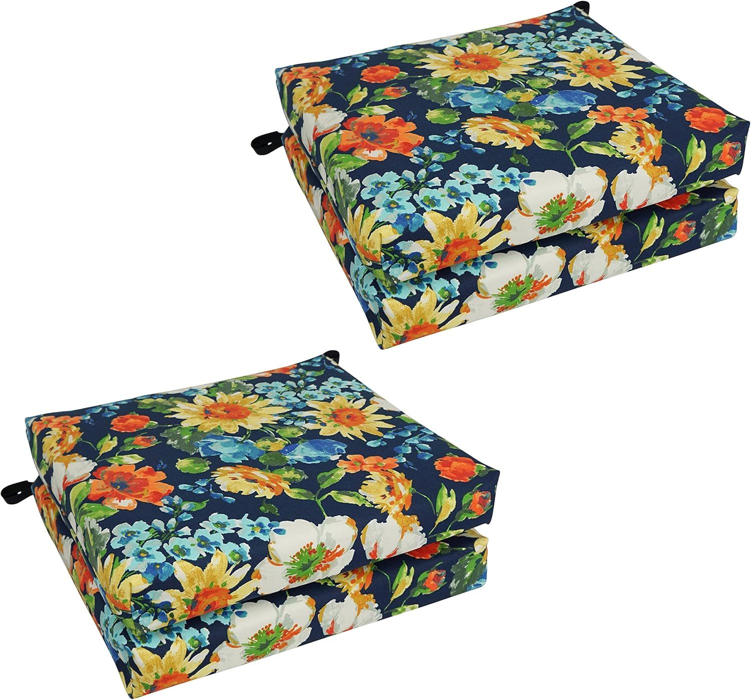 Colorful Floral Polyester Outdoor Chair Cushions, 20" x 19", Set of 4