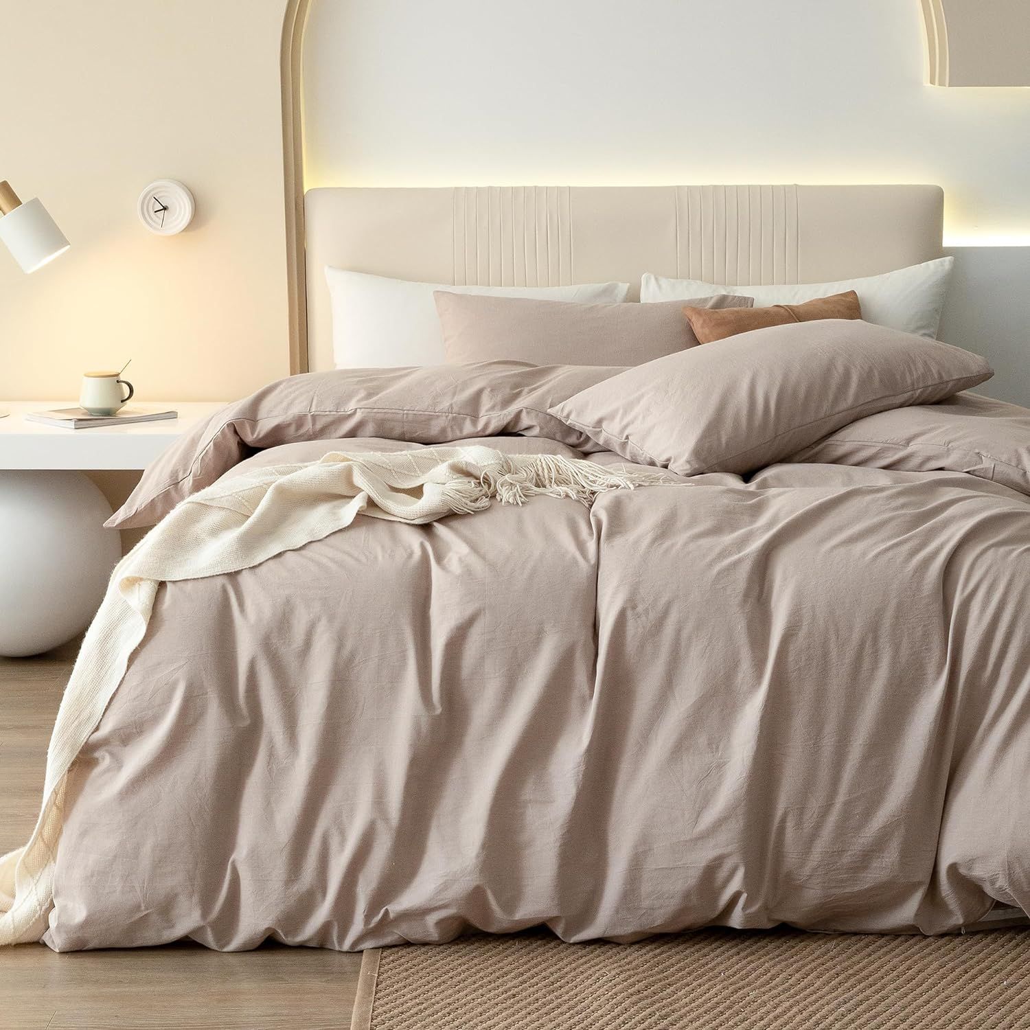 King Beige Washed Cotton Duvet Cover Set