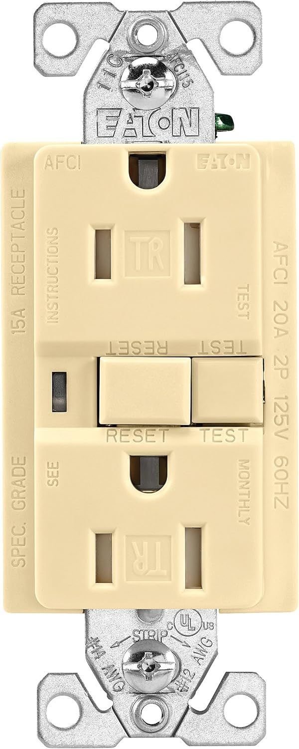 Ivory Tamper Resistant 15 Amp AFCI Duplex Receptacle with Wall Plate