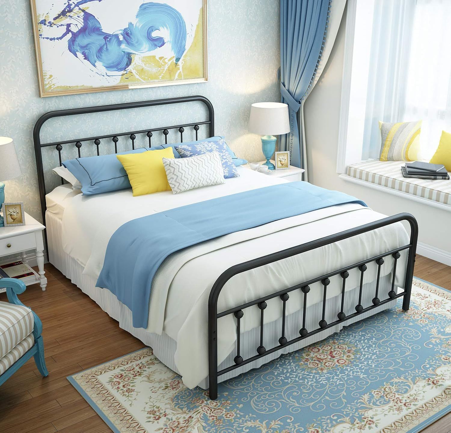 Black Queen Metal Bed Frame with Headboard and Footboard